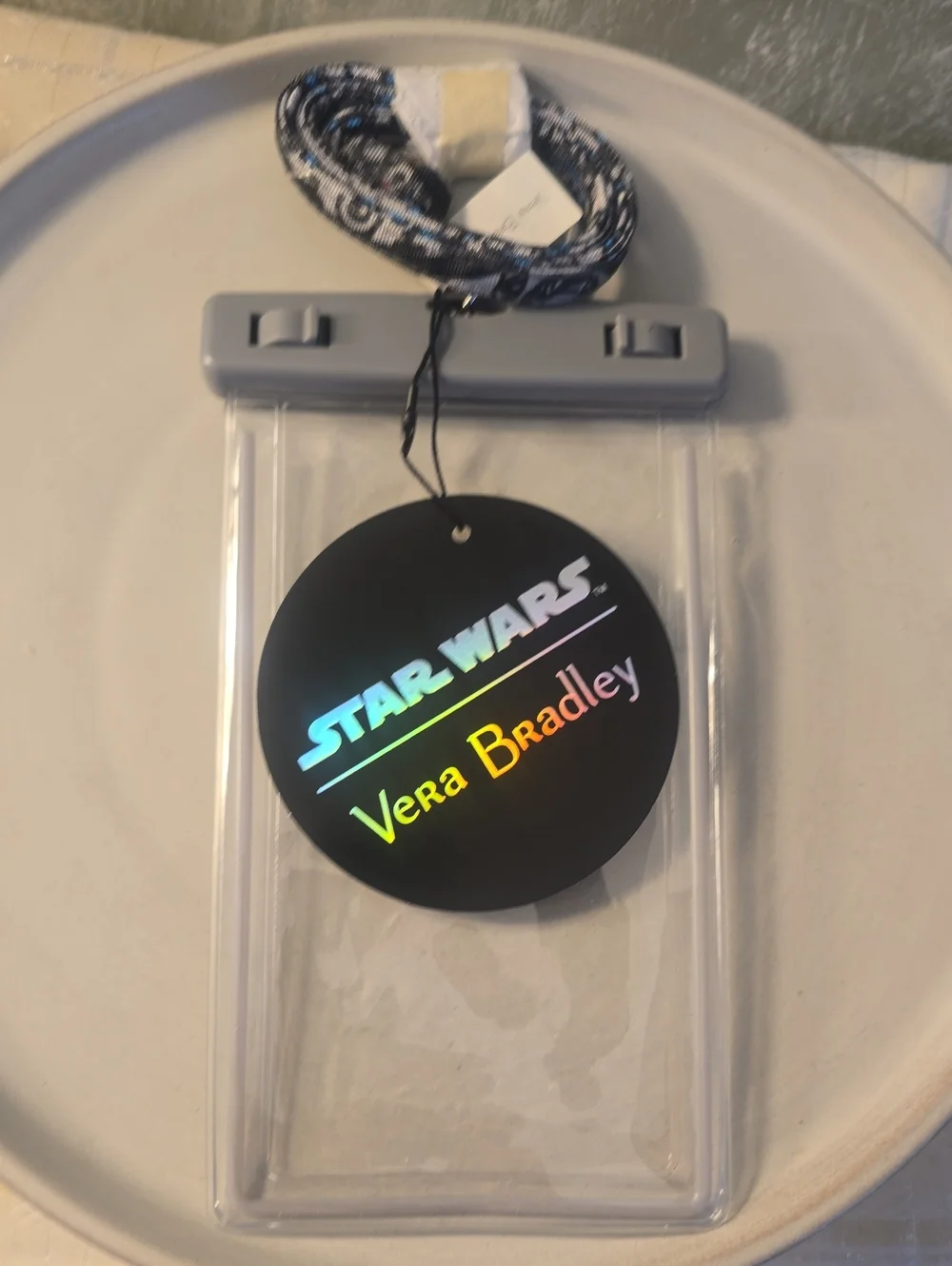 Vera Bradley Star Wars Clear Waterproof Phone Pouch With Lanyard- Gray New
